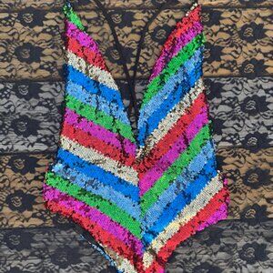 Sexy Rainbow Sequin Leotard